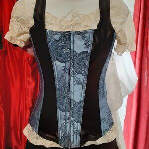 NWT XS Empire Intimates Victorian Corset Bustier Staps BL/BK 32"